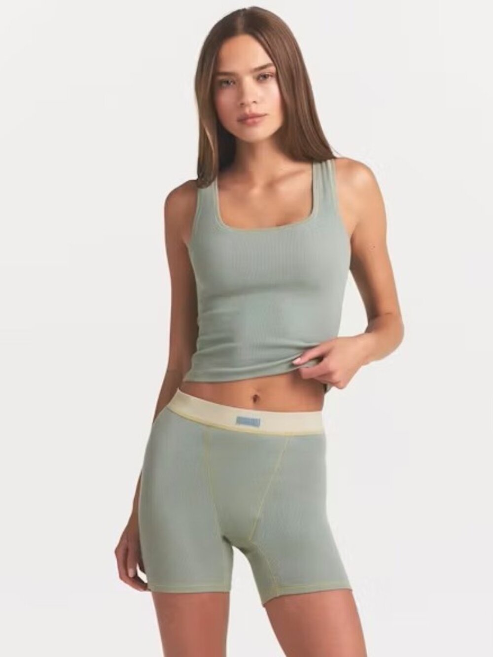 SKIMS Cotton Rib Tank Top and Boxer Briefs Set in Mineral